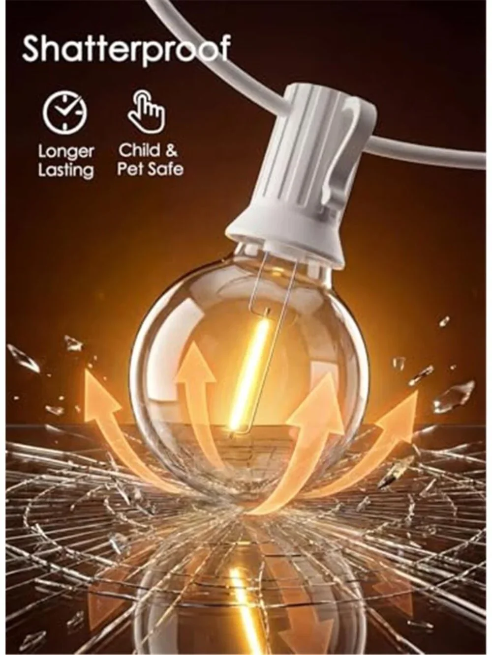 25FT G40 LED White Outdoor String Lights,White Patio Lights with 25 Shatterproof